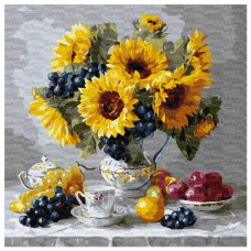 картина за номер. Ідейка 40х40см. "Соняшники з виноградом"  КНО3329