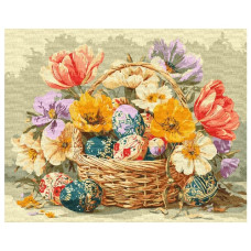 картина за номер. Ідейка 40х50см. "Великодній кошик з квітами"  КНО5186