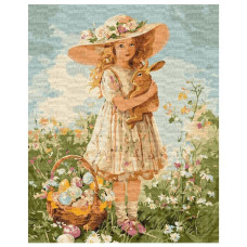 картина за номер. Ідейка 40х50см. "Великодній кошик з квітами"  КНО5187