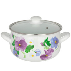 каструля емальована глибока зі скляною кришкою фіалка 5,1л. d-22см.  2999