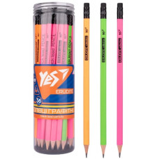 олівець чорнографітний YES Erudite Neon трикутний з гумкою в пл. тубі  280596  (36/288/2304)