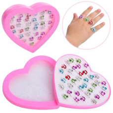 каблучки дитячі мет. 36шт. в коробці-серці 15,5х14х3см., ціна за коробку  RING-20  (1/35)