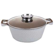 каструля алюм. кругла 3,6л. зі скляною кришкою, індукційна, біла  YS8024-I