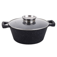 каструля алюм. кругла 2,0л. зі скляною кришкою, індукційна, чорна  YS8020-B