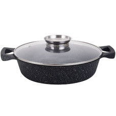 каструля алюм. кругла мілка 3,5л. зі скляною кришкою, індукційна, чорна  YLS8028-B