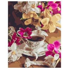 картина за номер. Strateg 40х50см. "Чай з тюльпанами"  GS1480