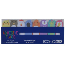закладки з клейким шаром Economix Fun Birds паперові 120шт. 15х48мм., 8 кол.  Е20964  (48/960)