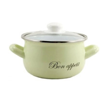 каструля емальована глибока зі скляною кришкою Bon appetit салатовий 2,1л. d-16см.  2234В