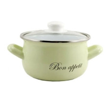 каструля емальована глибока зі скляною кришкою Bon appetit салатовий 3,1л. d-18см.  2234В