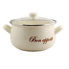 каструля емальована глибока зі скляною кришкою Bon appetit кремовий 5,0л. d-22см.  570