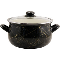 каструля емальована глибока зі скляною кришкою Чорний мармур 5,0л. d-22см.  700 А