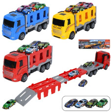 трейлер інерц. 24см. 2в1 (трек 65см., запуск), 4 машинки 7см. в кул. 24х20х8см.  2090  (48)