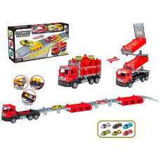 трейлер інерц. 22см., гум. кол., 2в1 (трек 90см.), 2 машинки 7см., в кор. 29х16х8.5см. 708-899В (24)