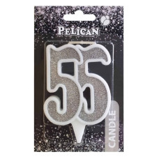 свічка для торту Pelican 7см. ювілейна срібло "55"  867255  (32)