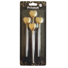 набір свічок для торту Pelican "Серце на палочці" золото 4шт./уп.  868601  (24/480)