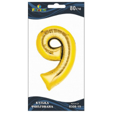 кулька-цифра фольгована Pelican  80см. золото "9"  830819  (10)