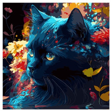 картина за номер. Strateg 40х40см. "Чорний кіт і квітковий мотив"  AV4040-49