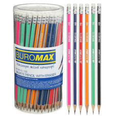 олівець чорнографітний Buromax трик. ас-ті кол. корпуса, з гум., в пл. туб НВ ВМ.8510 (100/600/1800)