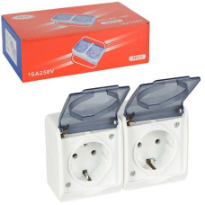 розетка зовнішня євро подвійна 13х7,5х4,5см. із заземленням та кришкою  199/124158  (120)