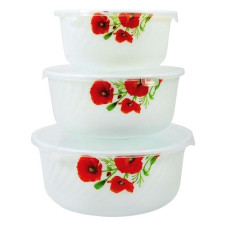 набір салатників склокерамічних 3шт. (14см./16см./19см.) з кришками Мак  6777 HDW-3B  (12)