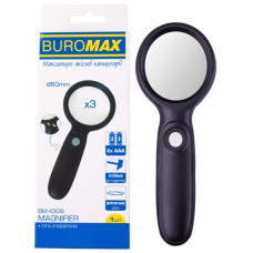 лупа Buromax пластикова 60мм., трикратне збільшення, з підсвіткою  ВМ.4309  (12/120)