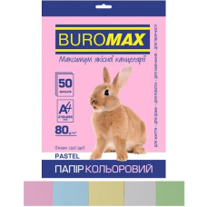 папір оф. кольор. Buromax  А4/80гр./50арк. Pastel MIX набір 5кол.  ВМ.2721250-99  (50)