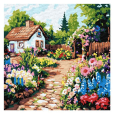 картина за номер. Ідейка 30х30см. "Квіткові клумби біля будинку"  КНО6382