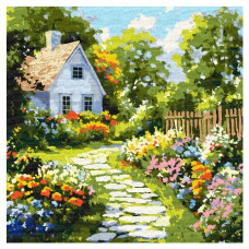 картина за номер. Ідейка 40х40см. "Квіти біля хатини"  КНО6383