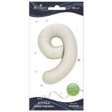 кулька-цифра фольгована Pelican  80см. молочна "9"  830909  (5/20)