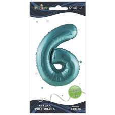 кулька-цифра фольгована Pelican  80см. тіффані "6"  830976  (5/20)