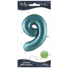 кулька-цифра фольгована Pelican  80см. тіффані "9"  830979  (5/20)