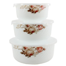 набір салатників склокерамічних 3шт. (14см./16см./19см.) з кришками Чайна троянда  HDW 6916