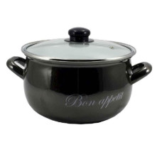 каструля емальована глибока зі скляною кришкою Bon appetit чорний 4,0л. d-20см.  2234А