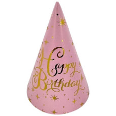 ковпачок святковий Pelican 15см. "Happy Birthday" рожевий із золотом  871824  (10)