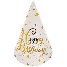 ковпачок святковий Pelican 15см. "Happy Birthday" білий із золотими зірочками  871825  (10)