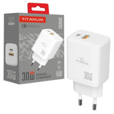 зарядний пристрій Titanum GaN 30W, USB-A + USB-C, White  TA-CH30AC-W