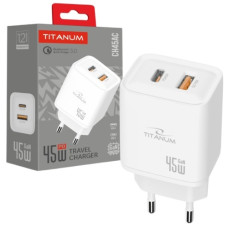 зарядний пристрій Titanum GaN 45W, USB-A + USB-C, White  TA-CH45AC-W