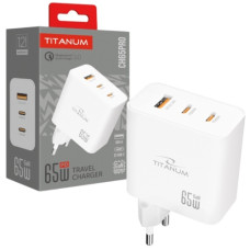 зарядний пристрій Titanum GaN PD65W, USB-A + 2xUSB-C, White  TA-CH65PRO-W