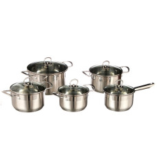 набір 4 каструлі + ковшик нержав. зі скляними кришками A-Plus  1295  (4)