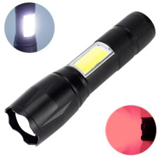 ліхтарик з Li-Ion акумулятором, ЗП micro USB  C609-T6(Red)+COB(White)