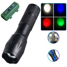 ліхтарик з Li-Ion акумулятором, White+Red+Blue+Green, ЗП microUSB, zoom  X10-4XPE