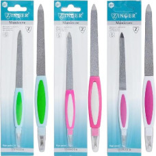 пилка для нігтів "Zinger Classic" металева з тримером кольорова 18см.   А75/93692  (12/1200)
