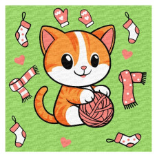 картина за номер. Ідейка 25х25см. дитяча "Котик і клубочок (картина №1)"  КНО1233