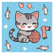картина за номер. Ідейка 25х25см. дитяча "Котик і клубочок (картина №2)"  КНО1234