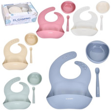 набір силіконового посуду El Camino 3 предмети, нагрудник, в кор. 24х17х10см.  ME 1173-1 Mix  (10)