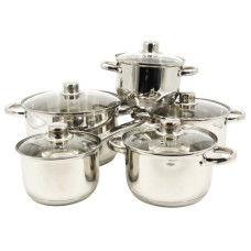 набір 4 каструлі + ковшик A-Plus нержав. зі скляними кришками  1293  (4)