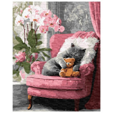 картина за номер. Ідейка 40х50см. "Муркотливий котик"  КНО6953