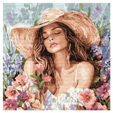 картина за номер. Ідейка 40х40см. "Дівчина в капелюсі серед квітів"  КНО8569