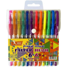 набір гел. ручок Умка Glitter +Neon 6+6кол., прогумований грип  ГР46  (12/72)