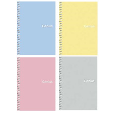 блокнот А6 80арк. на спіралі, пластик обкл., білий блок, кліт. "Genius"  А6-080-6805K  (160)